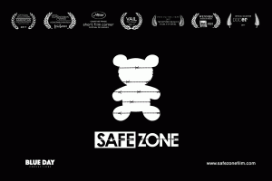 White silhouette of a teddy bear with barbed wire running across its body.