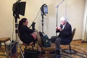 Director Meghan Courtney interviews an Athenia survivor.