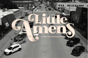 black and white view of main street in Ada, Oklahoma viewed from above. 
