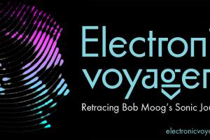 "Electronic voyager" written in blue text over a black background, with the sideview image of a man's head next to it