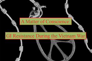 Peace sign necklace with the words, A Matter of Conscience: GI Resistance During the Vietnam War